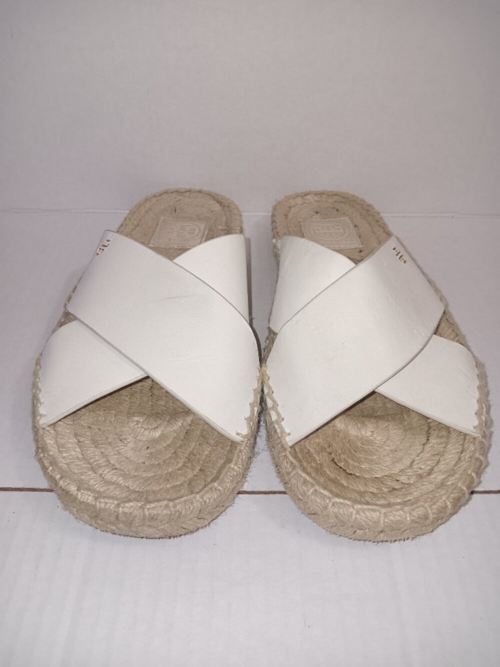 TORY BURCH BIMA OFF WHITE LEATHER UPPER ESPADRILLES SLIDES SIZE 7M